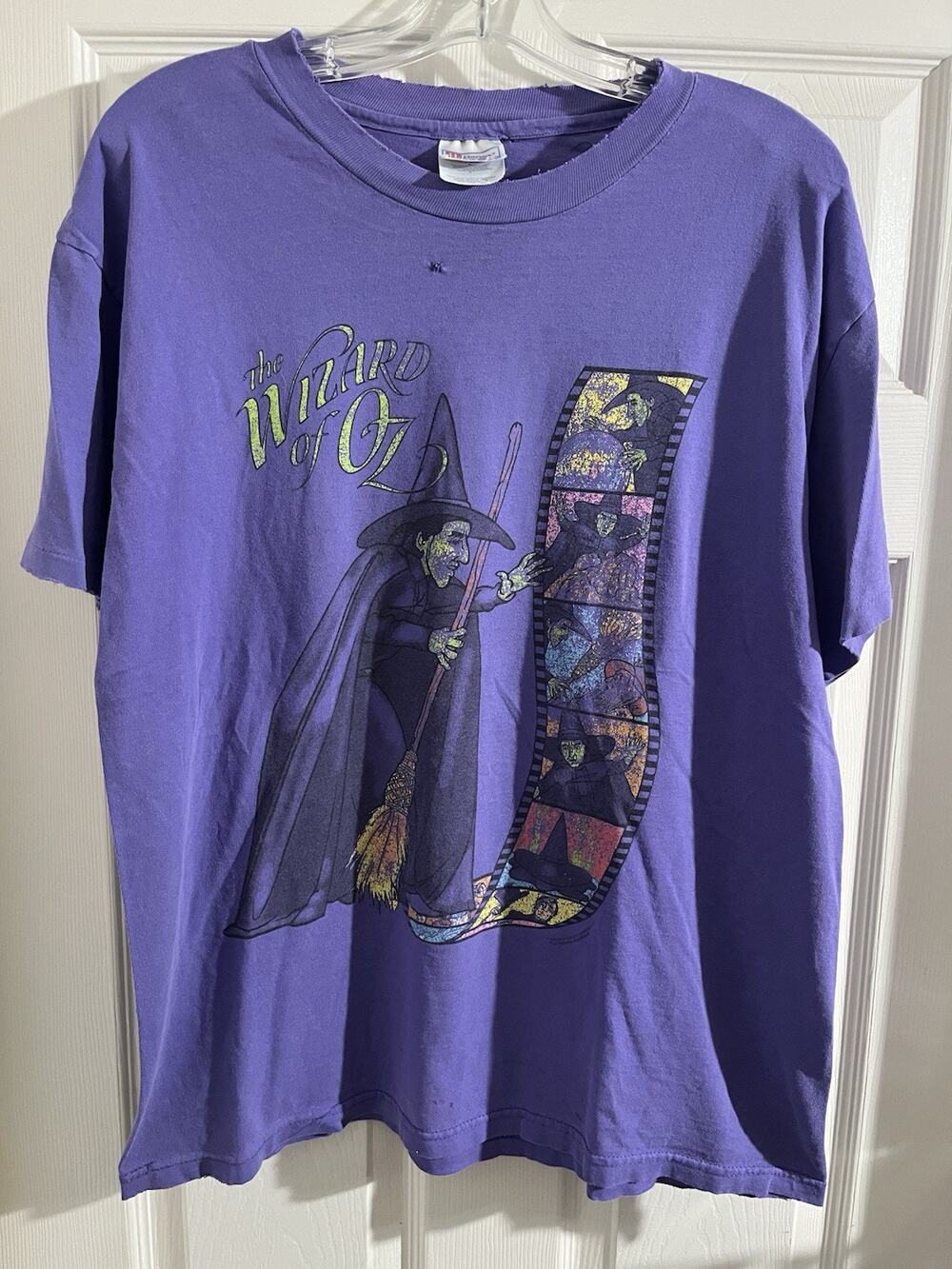 Vtg Wizard of Oz Shirt Sz L Purple 90s Movie Promo Wicked Witch Dorthy Kansas